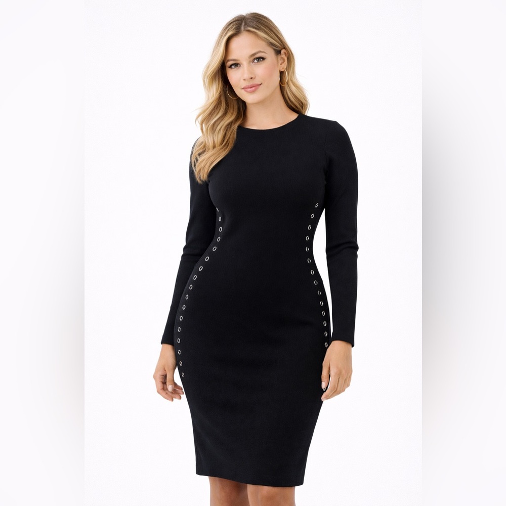John + Jenn Black Long Sleeve Dress with Silver Grommet Accents
